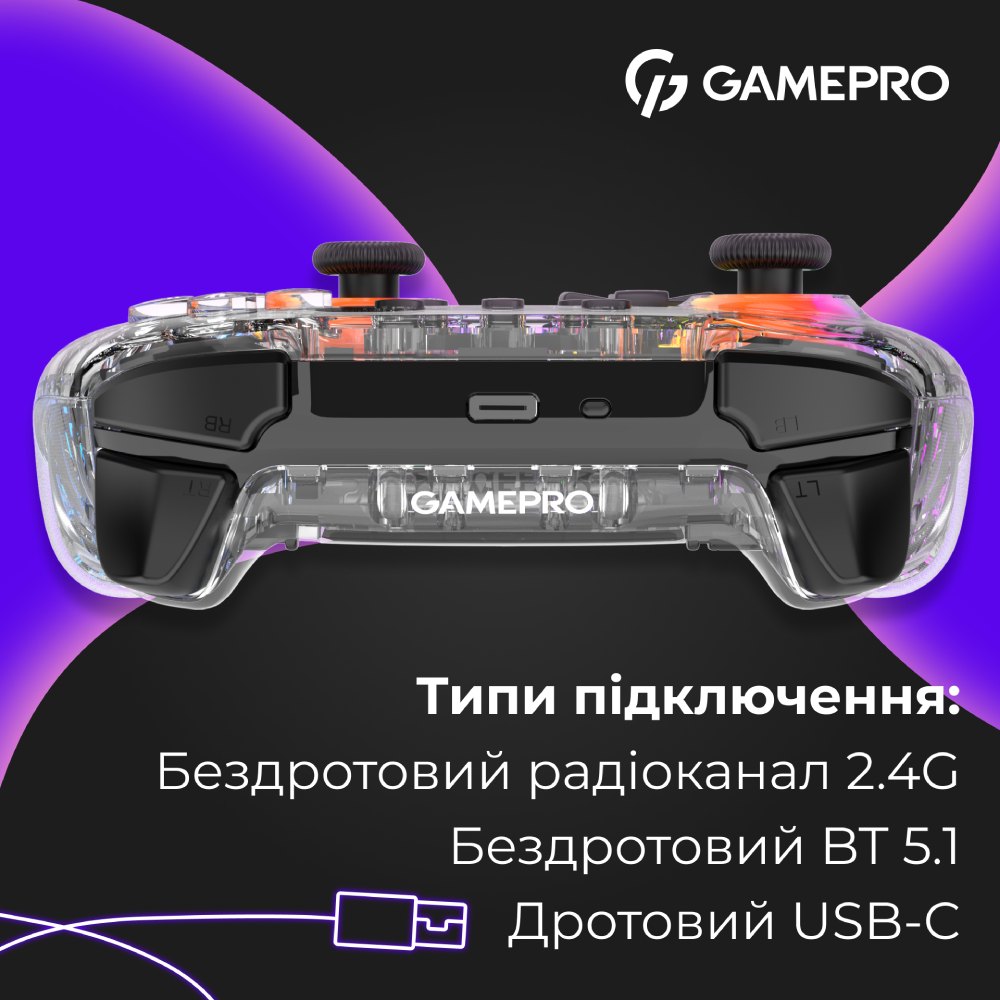 Фото 17 Геймпад GAMEPRO GPX13T 2.4G/BT 5.1/USB RGB Transparent