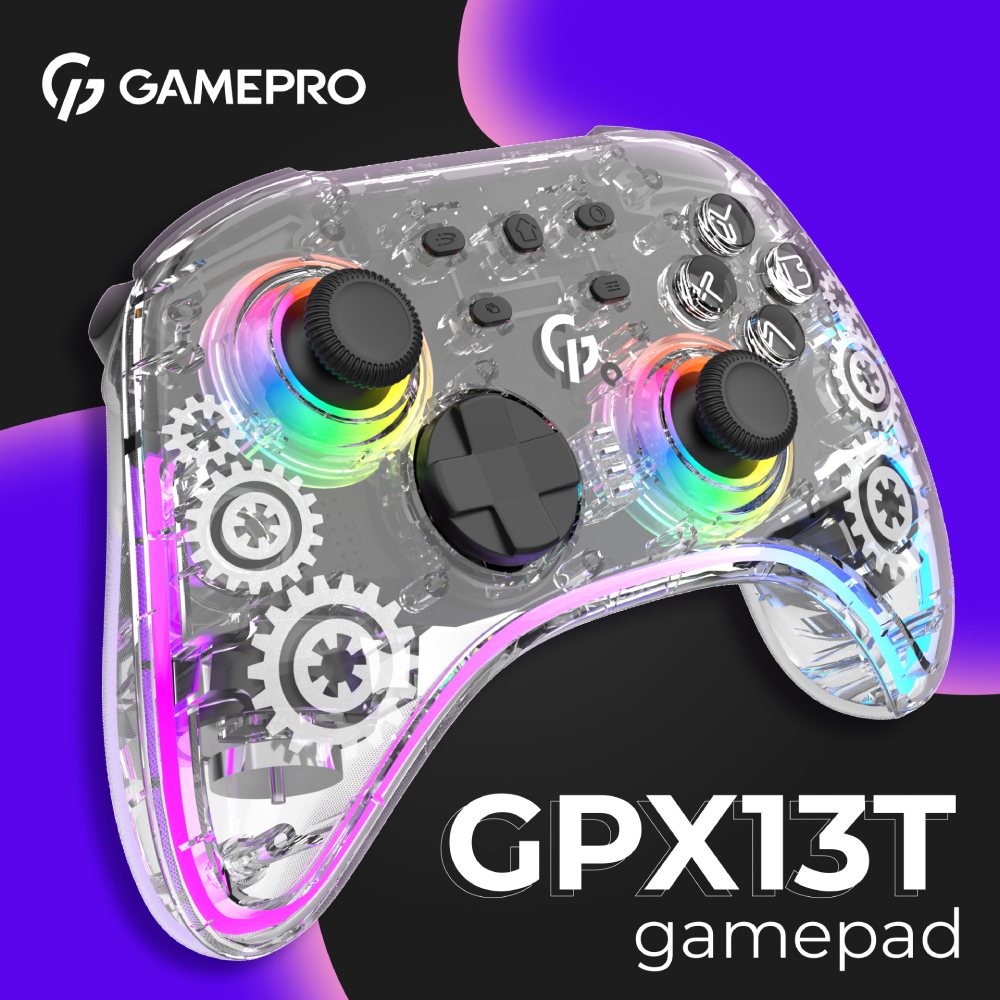 Внешний вид Геймпад GAMEPRO GPX13T 2.4G/BT 5.1/USB RGB Transparent