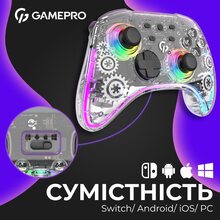 Геймпад GAMEPRO GPX13T 2.4G/BT 5.1/USB RGB Transparent