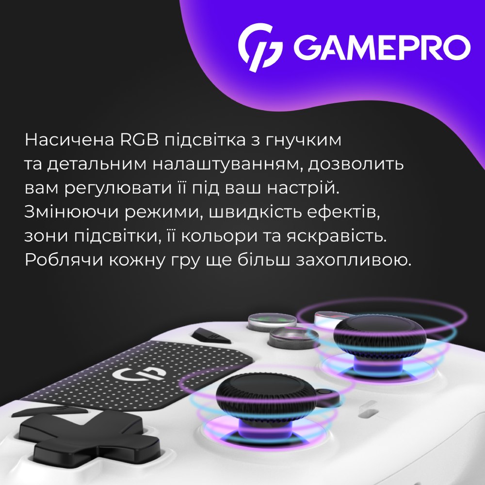 Изображение Геймпад GAMEPRO GPS13W BT 5.3/USB RGB White