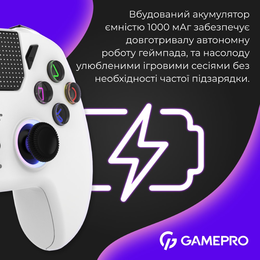 Замовити Геймпад GAMEPRO GPS13W BT 5.3/USB RGB White