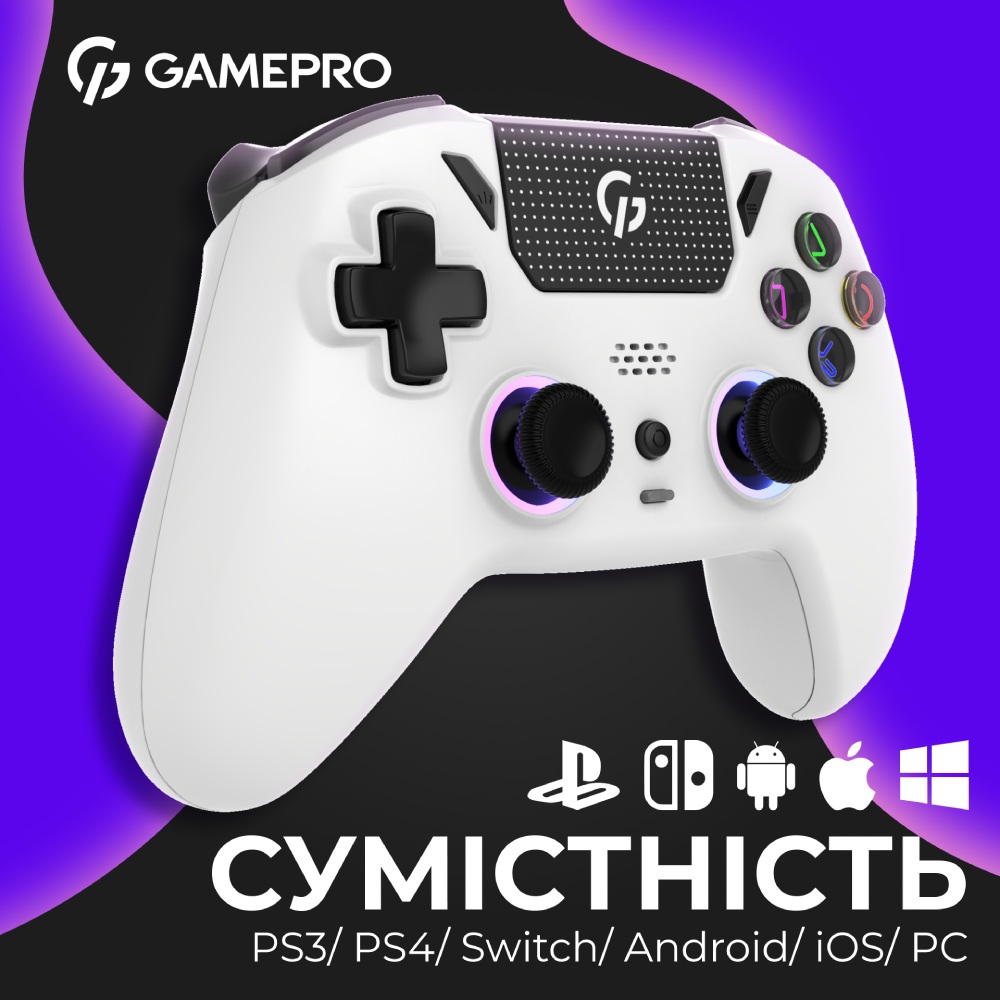 Зовнішній вигляд Геймпад GAMEPRO GPS13W BT 5.3/USB RGB White