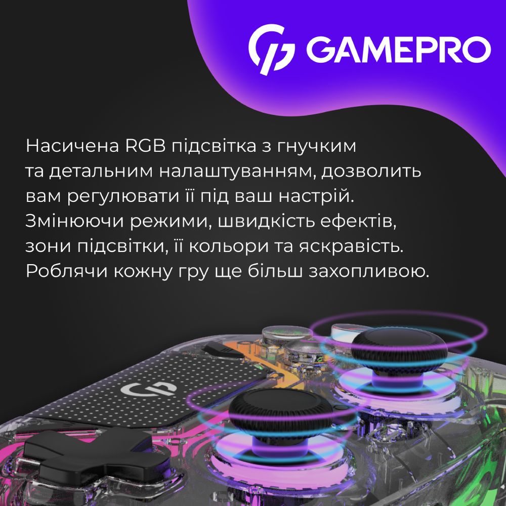 У Фокстрот Геймпад GAMEPRO GPS13T BT 5.3/USB RGB Transparent