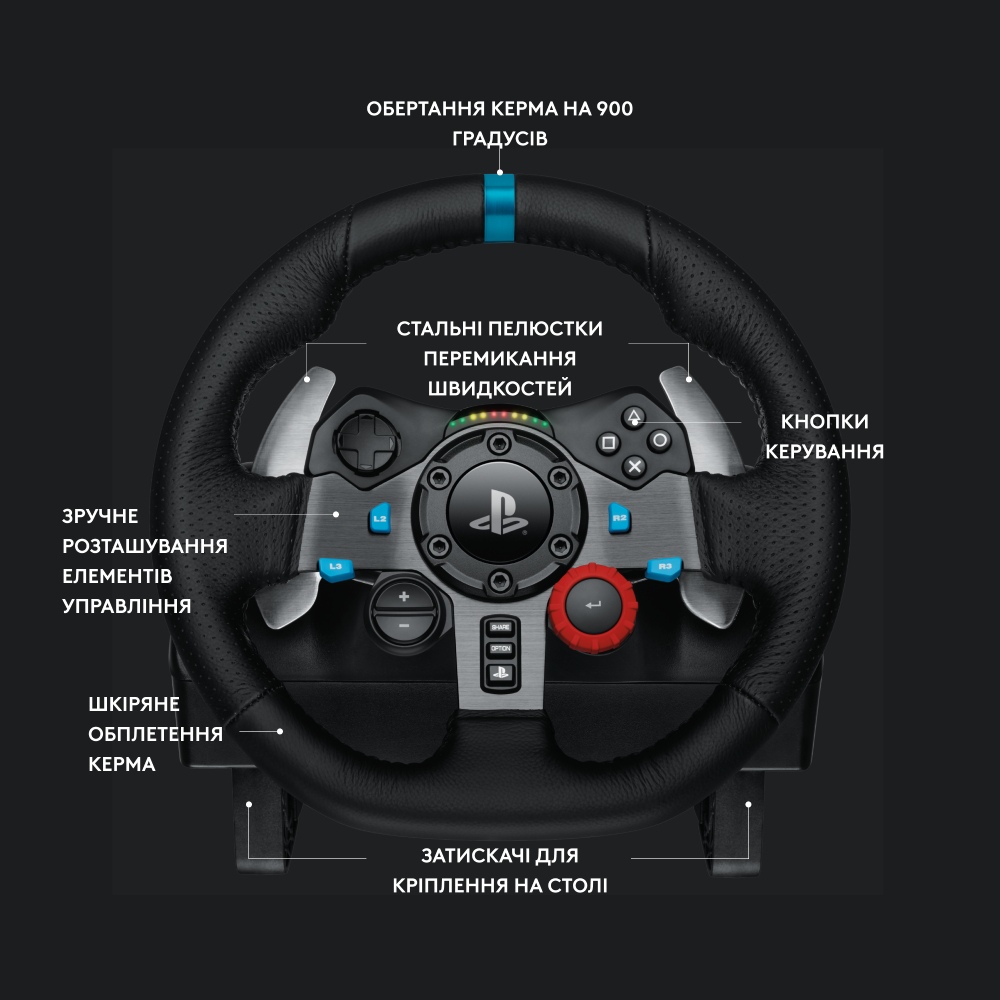 У Фокстрот Кермо LOGITECH G29 Racing Wheel and Pedals для PS4-5 та PC + гарнітура G435 Black (991-000539)