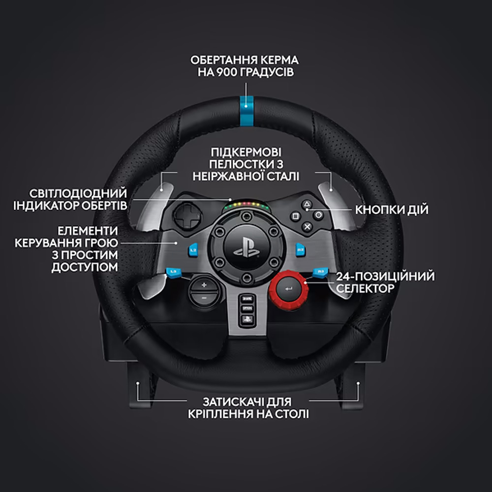 Зовнішній вигляд Кермо LOGITECH G29 SE Racing Wheel and Pedals для PS4-5 та PC + Shifter Black (991-000557)