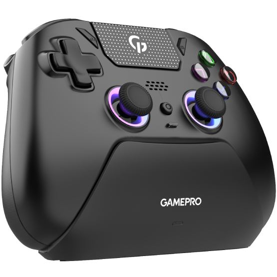 Геймпад GAMEPRO GPS20BDOC с зарядной станцией Black (GPS20BDOC) Дополнительно D-Pad (крестовина); 2 дополнительные программируемые клавиши; стики и триггеры с датчиками Холла; регулируемая RGB-подсветка