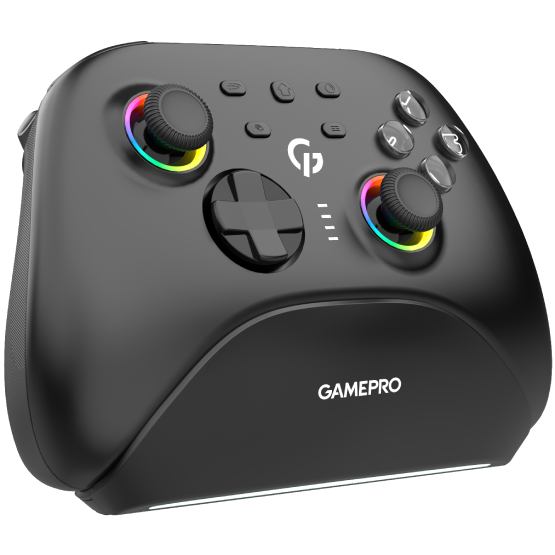 Геймпад GAMEPRO GPX13BDOC із зарядною станцією Black (GPX13BDOC) Додатково D-Pad (хрестовина); 2 додаткові програмовані клавіші; стіки та тригери з датчиками Холла; регульоване RGB-підсвічування