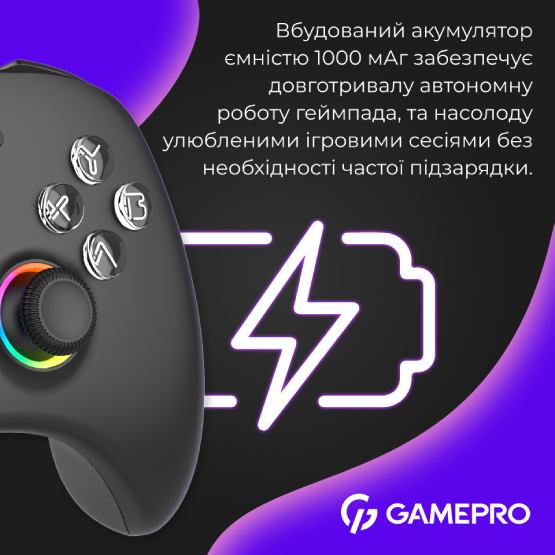 У Фокстрот Геймпад GAMEPRO GPX13BDOC із зарядною станцією Black (GPX13BDOC)