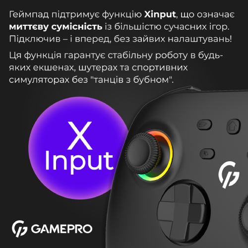 Фото 15 Геймпад GAMEPRO GPX13BDOC із зарядною станцією Black (GPX13BDOC)