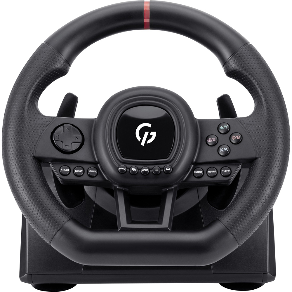 Руль GAMEPRO Black (RW038PM) Дополнительно поддержка X-input и D-input; поворот 270°; 3 уровня чувствительности; 2 вибродвигателя; резиновые накладки; аудиоразъем; механическая коробка (6+R); педали; зажимы для стола