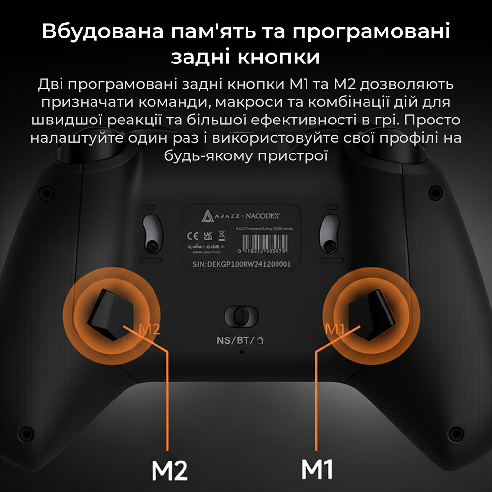 В Фокстрот Геймпад AJAZZ GP100S 2.4G/BT/USB RGB Black (GP100S-B)