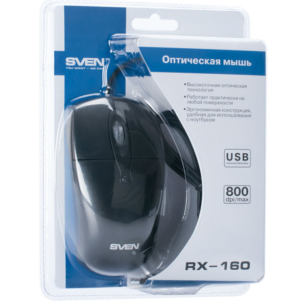 Мышь SVEN RX-160 USB black Тип сенсора оптический