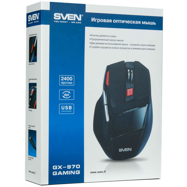 Миша SVEN GX-970 USB black Розподільча здатність сенсору 2000