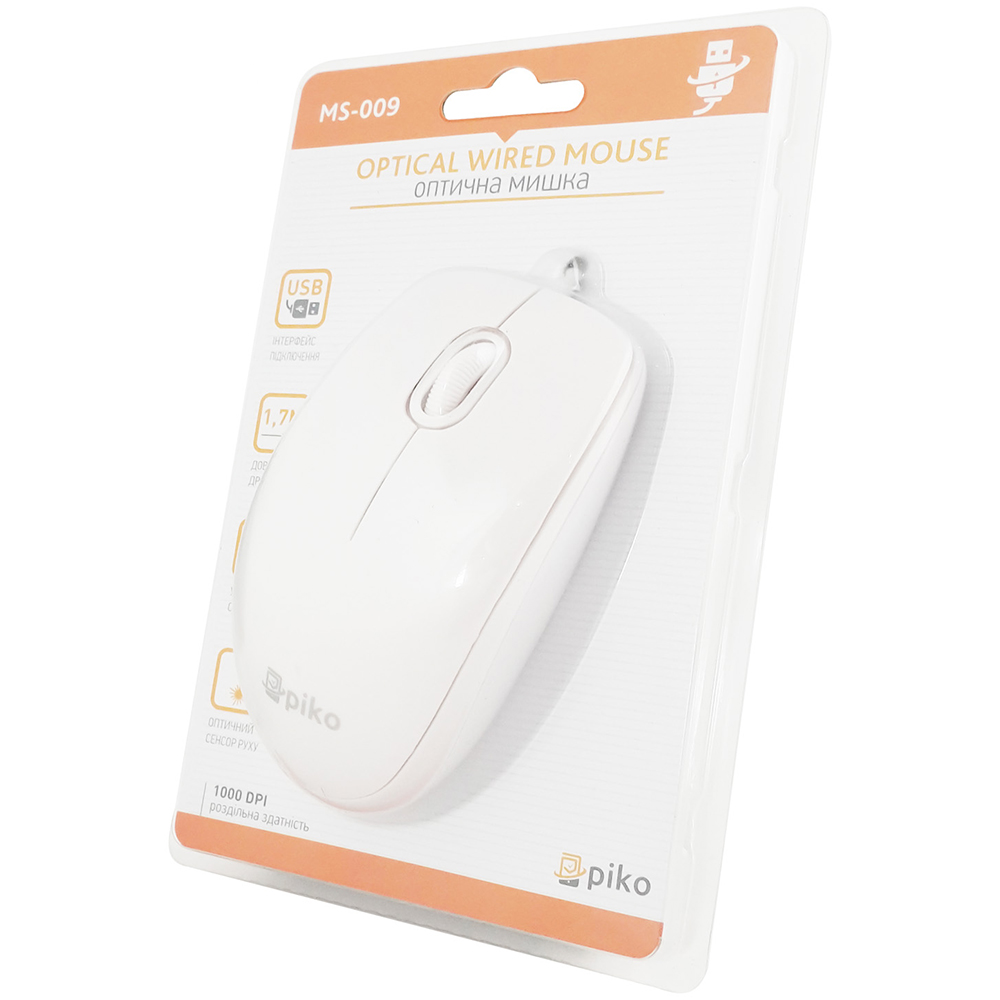 Миша PIKO MS-009 White Дротове підключення USB