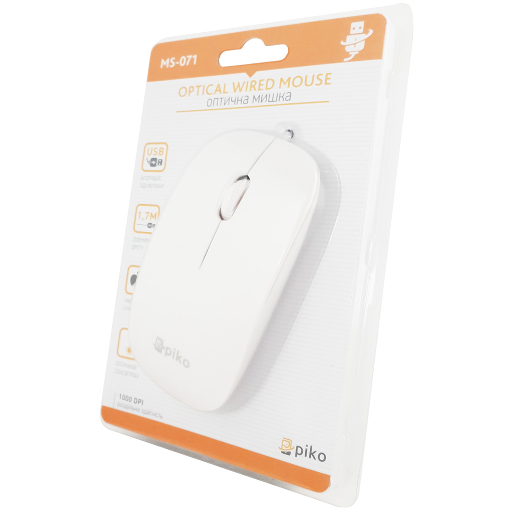 Миша PIKO MS-071 White Дротове підключення USB