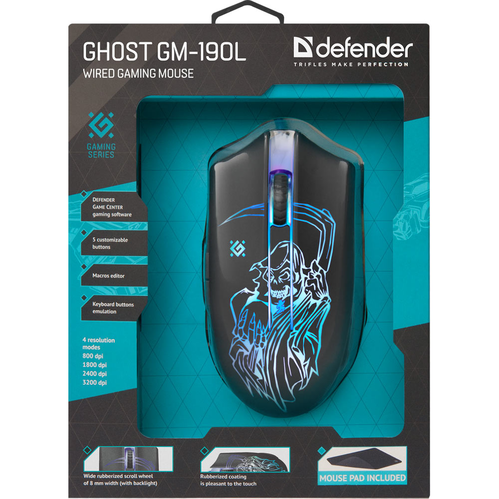 В интернет магазине Мышь DEFENDER Ghost GM-190L + коврик (52190)