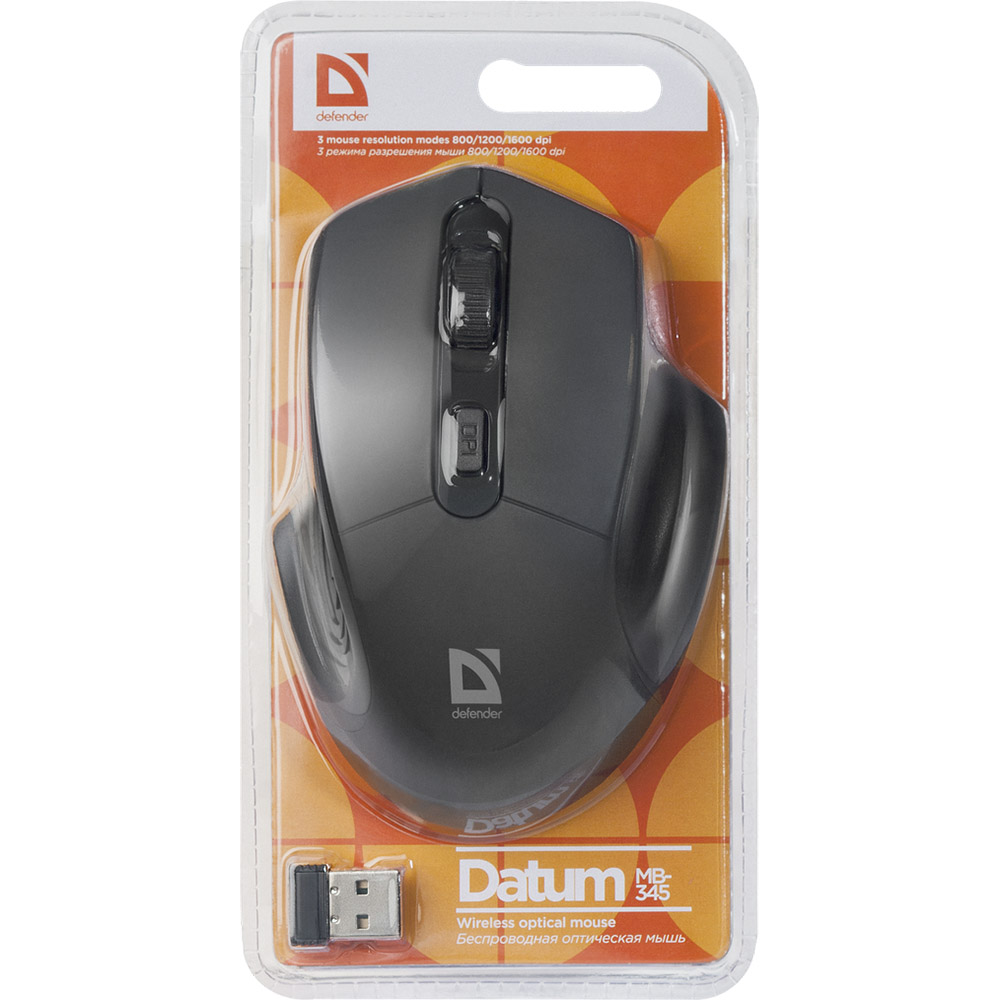 Мышь DEFENDER Datum MB-345 Wireless Black (52345) Разрешение сенсора 1600