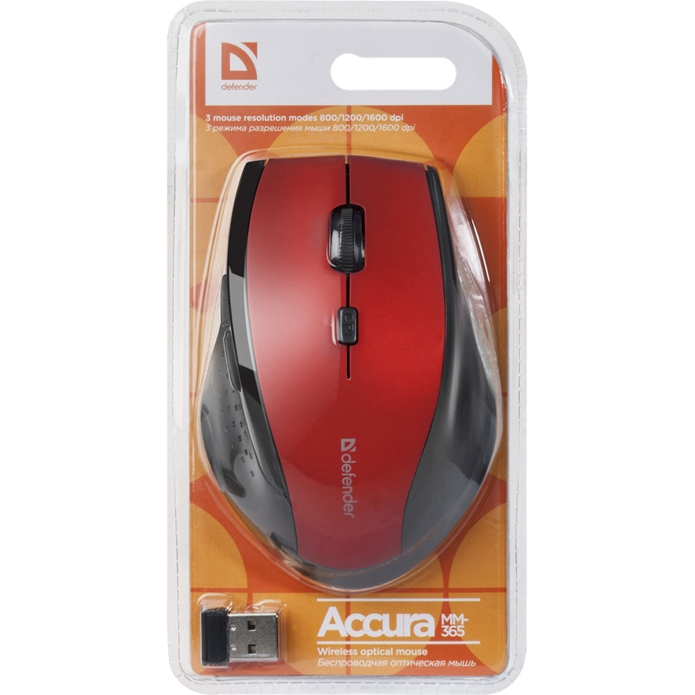 Миша DEFENDER Accura MM-365 Wireless Red (52367) Розподільча здатність сенсору 1600