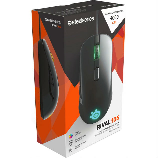 Миша STEELSERIES Rival 105, black (62413) Дротове підключення USB