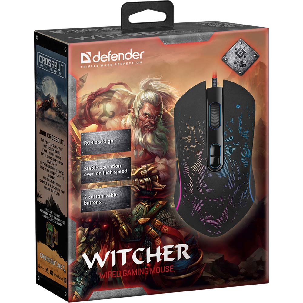 Миша DEFENDER Witcher GM-990 RGB USB Black (52990) Тип сенсора оптичний