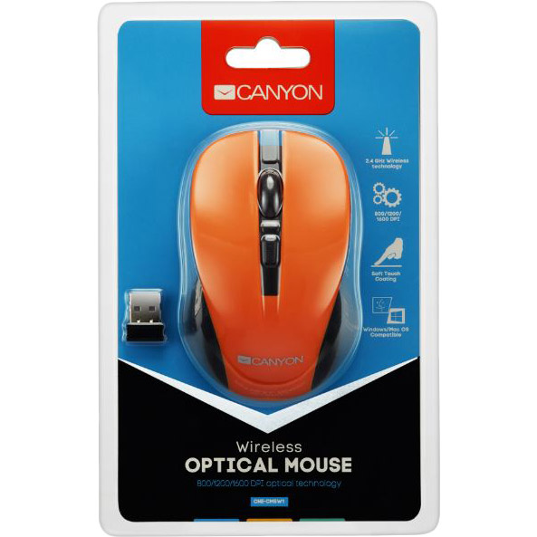 Мышь CANYON Orange (CNE-CMSW1O) Тип сенсора оптический