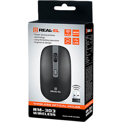 Миша REAL EL RM-303 Wireless Black/Grey (EL123200021) Розподільча здатність сенсору 1600