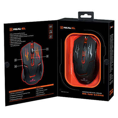 Миша REAL EL RM-520 Gaming black (EL123200020) Дротове підключення USB