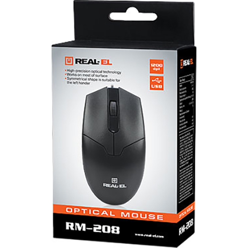 Мыша REAL EL RM-208 black (EL123200030) Тип підключення дротове