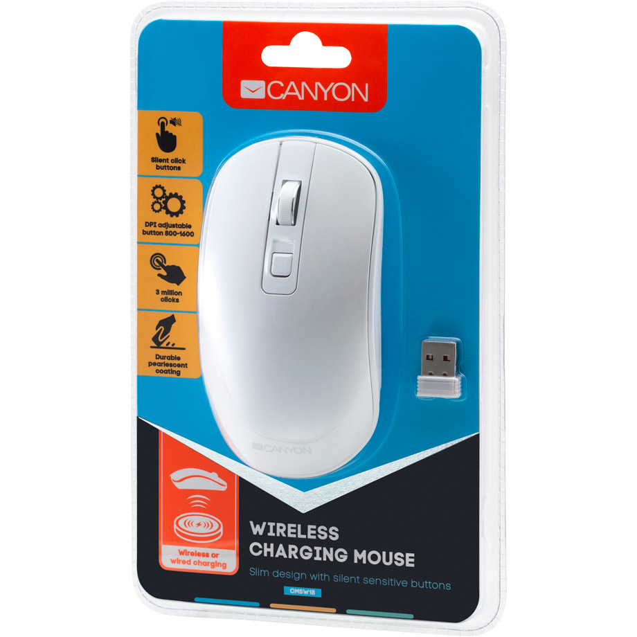 Мышь CANYON CNS-CMSW18PW Wireless White Разрешение сенсора 1600