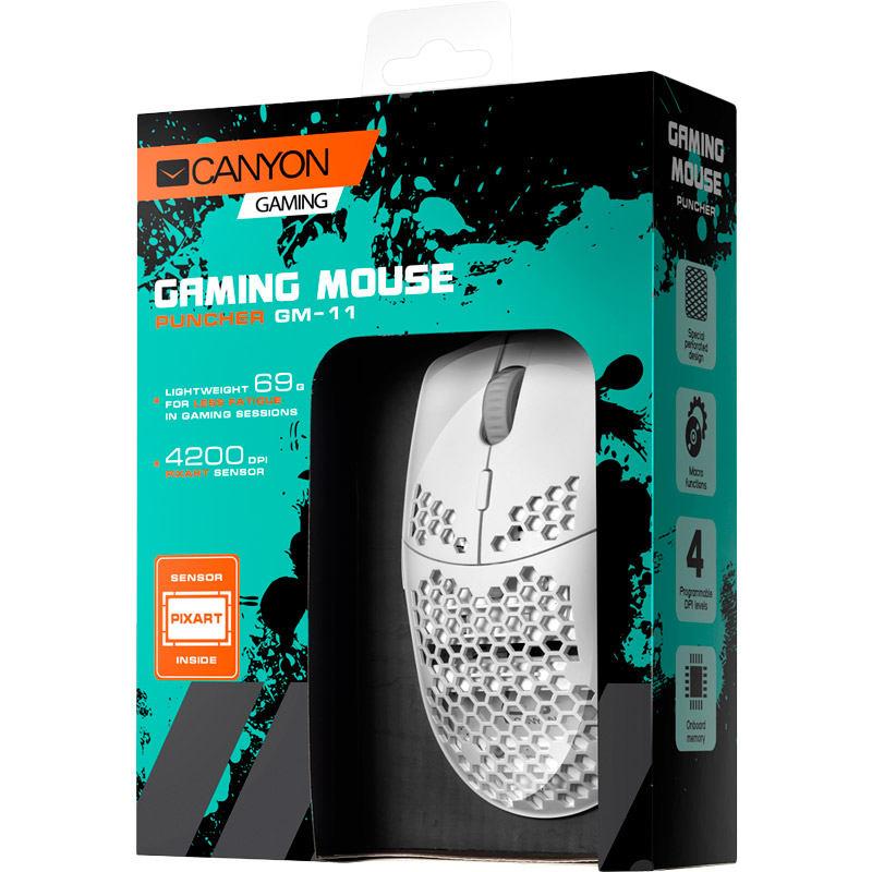 Зовнішній вигляд Миша CANYON Puncher GM-11 Gaming White (CND-SGM11W)