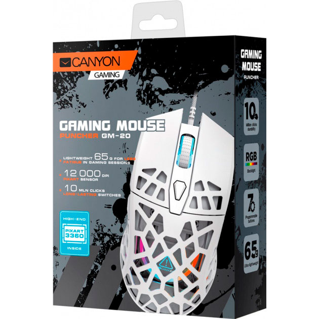 Внешний вид Мышь CANYON Puncher GM-20 Gaming White (CND-SGM20W)