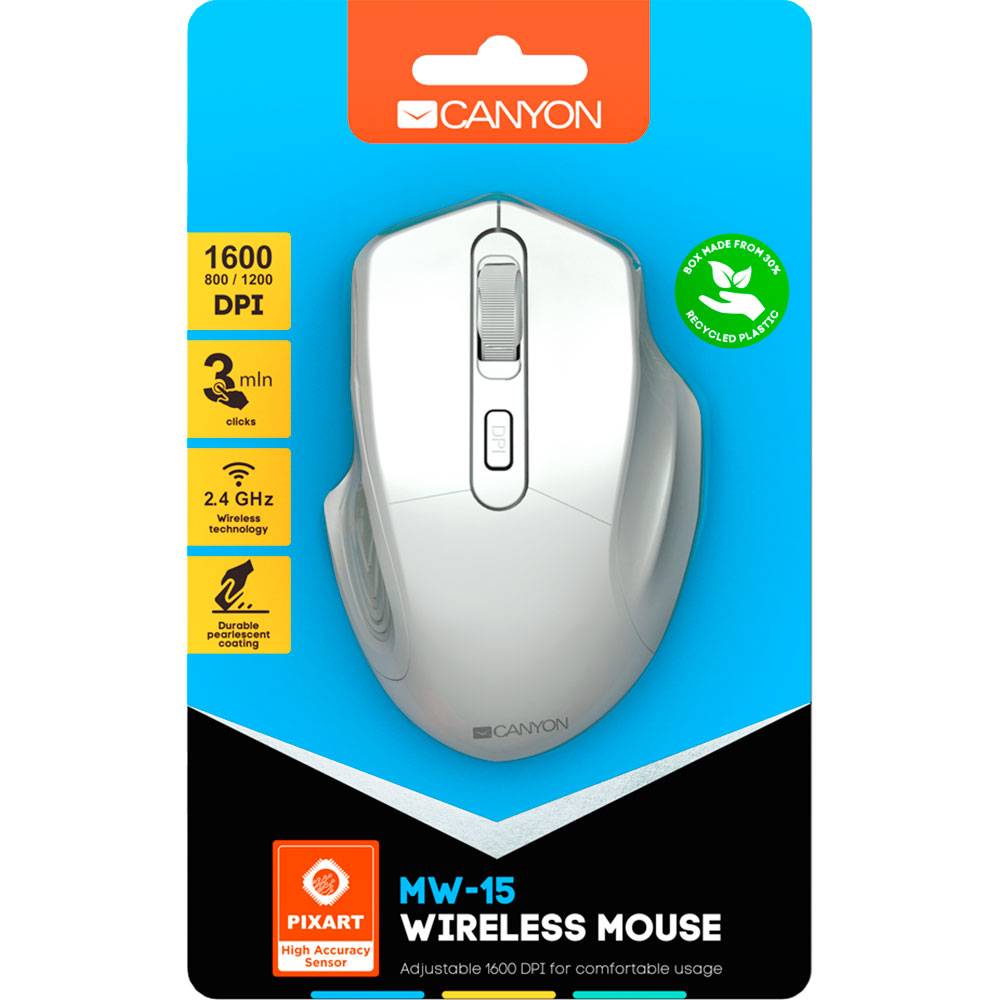 Зовнішній вигляд Миша CANYON MW-15 Wireless Pearl White (CNE-CMSW15PW)