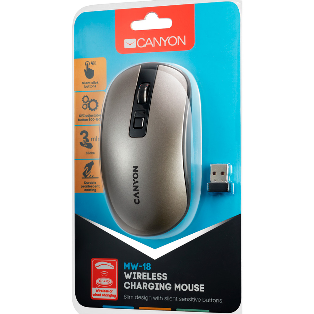 Миша CANYON 2.4 GHz Wireless Rechargeable Mouse (CNS-CMSW18DG) Розподільча здатність сенсору 1600