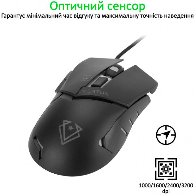 Мышь VERTUX dominator.black Тип сенсора оптический