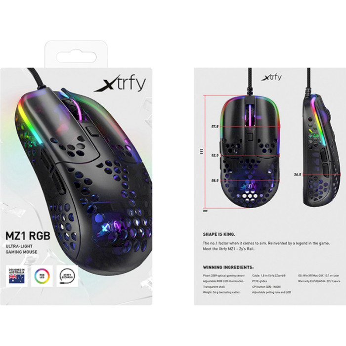 Зовнішній вигляд Миша XTRFY MZ1 RGB USB Black (XG-MZ1-RGB)