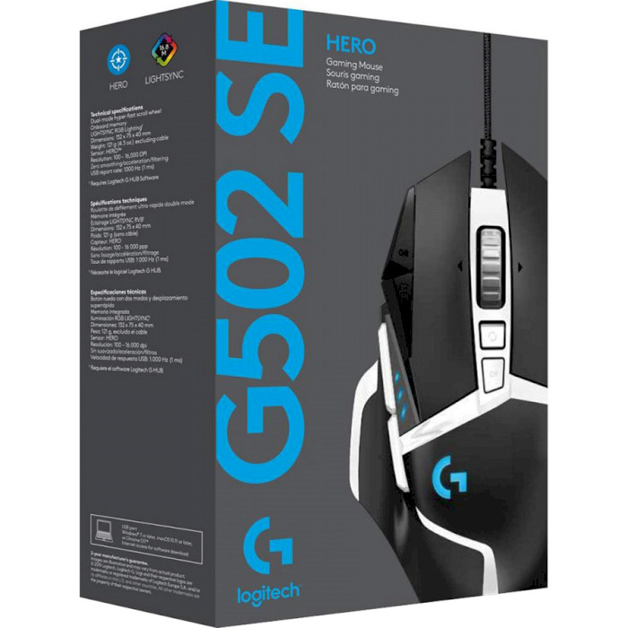 Миша LOGITECH G502 SE HERO Gaming Mouse USB Black / White (910-005729) Розподільча здатність сенсору 16000