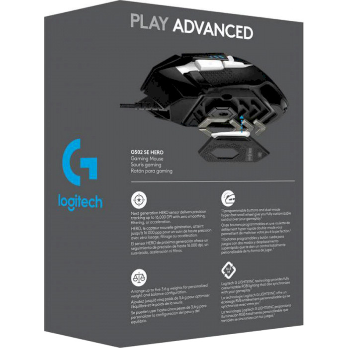 Миша LOGITECH G502 SE HERO Gaming Mouse USB Black / White (910-005729) Тип сенсора оптичний