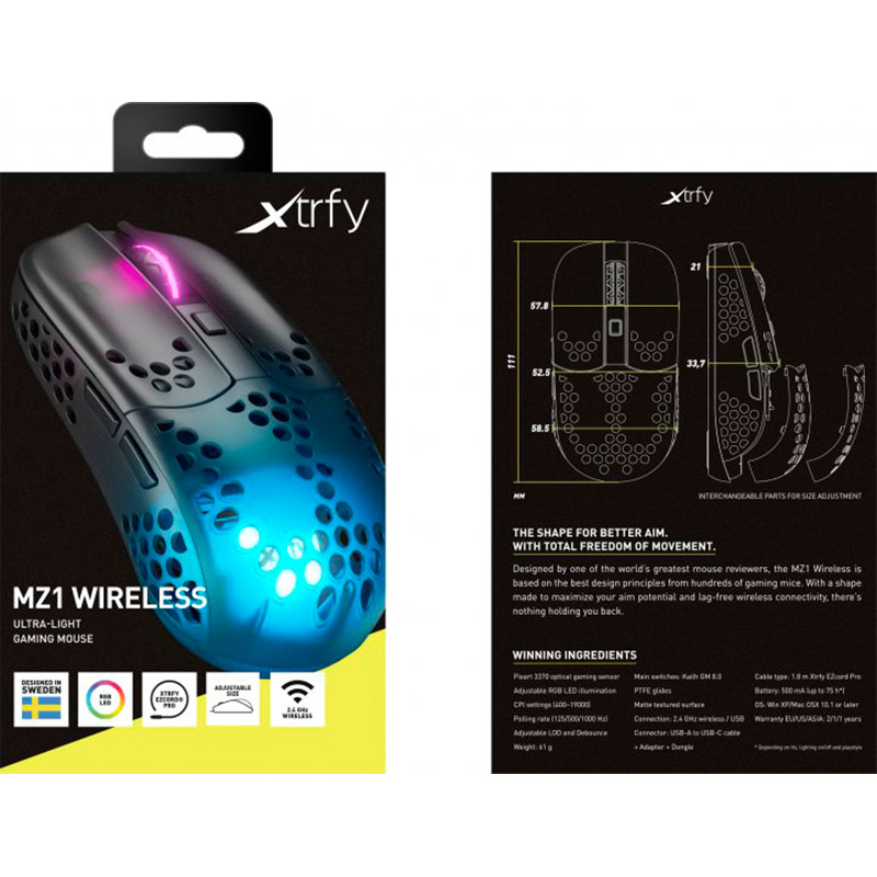 В интернет магазине Мышь Xtrfy MZ1 RGB Wireless Black (MZ1W-RGB-BLACK)