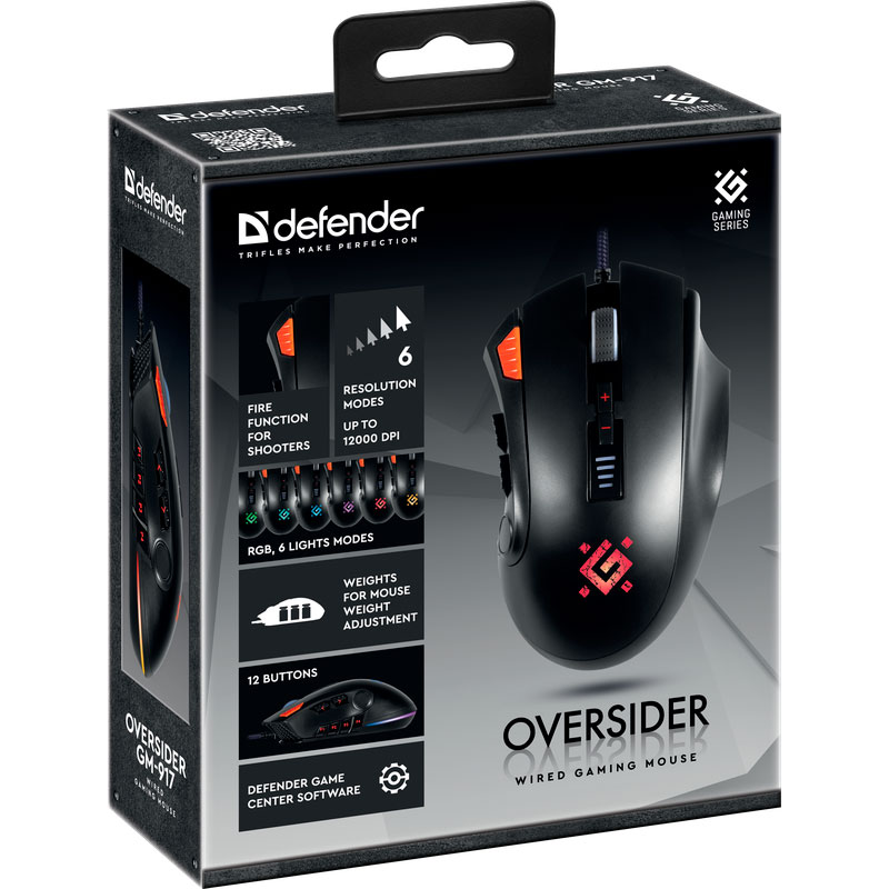 Изображение Мышь DEFENDER Oversider GM-917 RGB Black (52917)