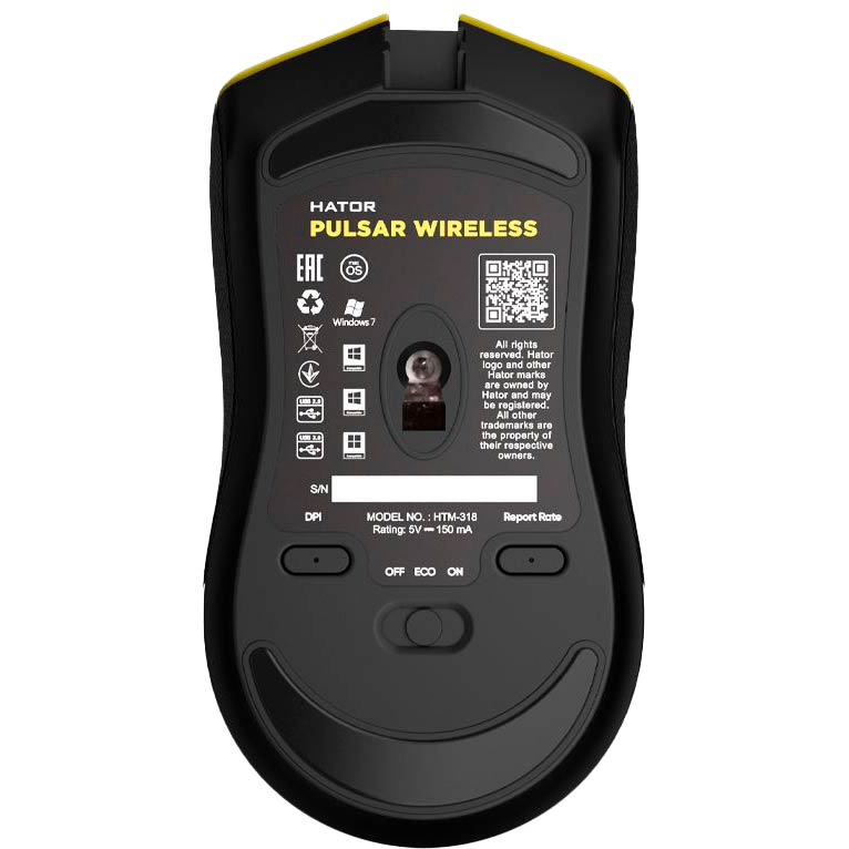 Внешний вид Мышь Hator Pulsar Wireless Yellow (HTM-318)