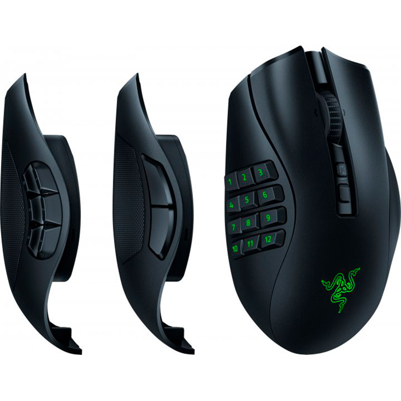 Мышь RAZER Naga V2 PRO (RZ01-04400100-R3G1) Комплектация мышь, сменные панели, кабель, 2.4 ГГц передатчик, наклейки, руководство пользователя