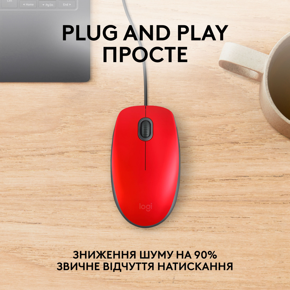 Миша LOGITECH M110 Silent USB Red (910-006759) Дротове підключення USB