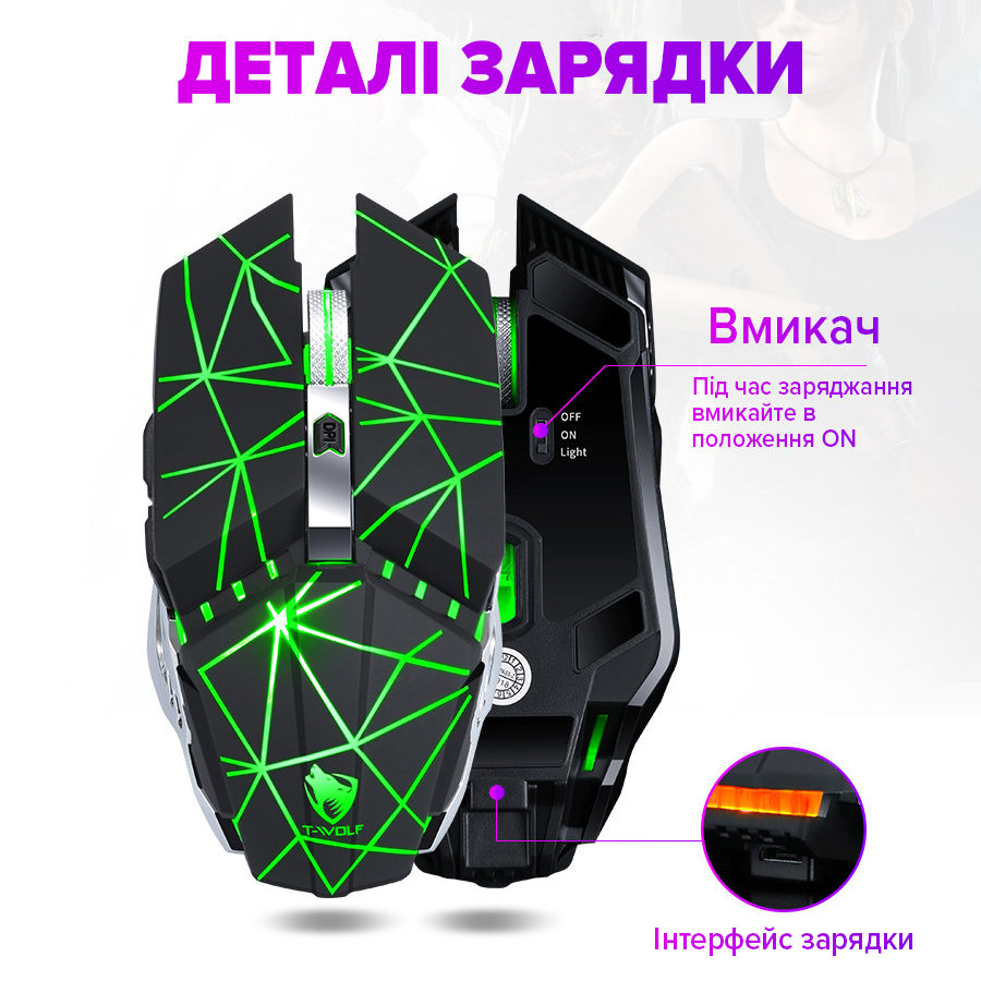 Фото Мышь T-WOLF Q15 Wireless Black (TW-Q15)