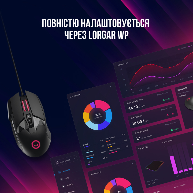 Внешний вид Мышь LORGAR Stricter 579 RGB LCD Wired USB Black (LRG-GMS579)
