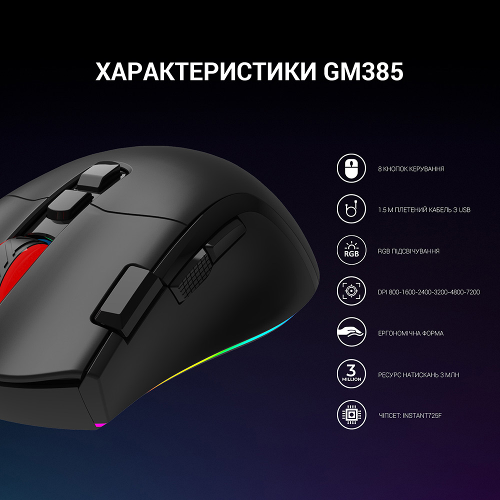 В Украине Мышь GAMEPRO GM385 Black (4820216972665)