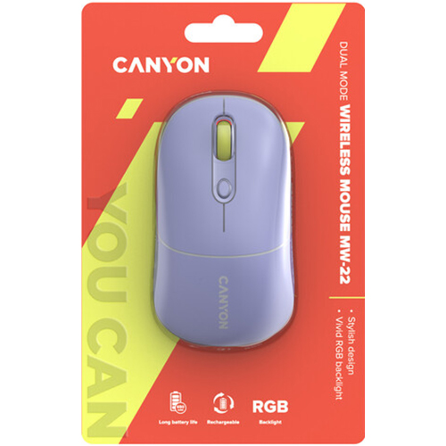 Зовнішній вигляд Миша CANYON MW-22 Dual Band RGB Wireless Mountain Lavender (CNS-CMSW22ML)