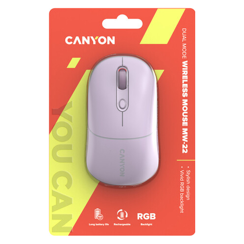 Зовнішній вигляд Миша CANYON MW-22 Dual Band RGB Wireless Pearl Rose (CNS-CMSW22PR)