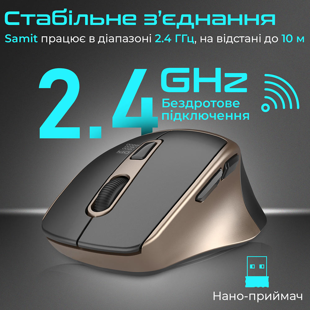 Внешний вид Мышь PROMATE Samit Wireless Gold (samit.gold)