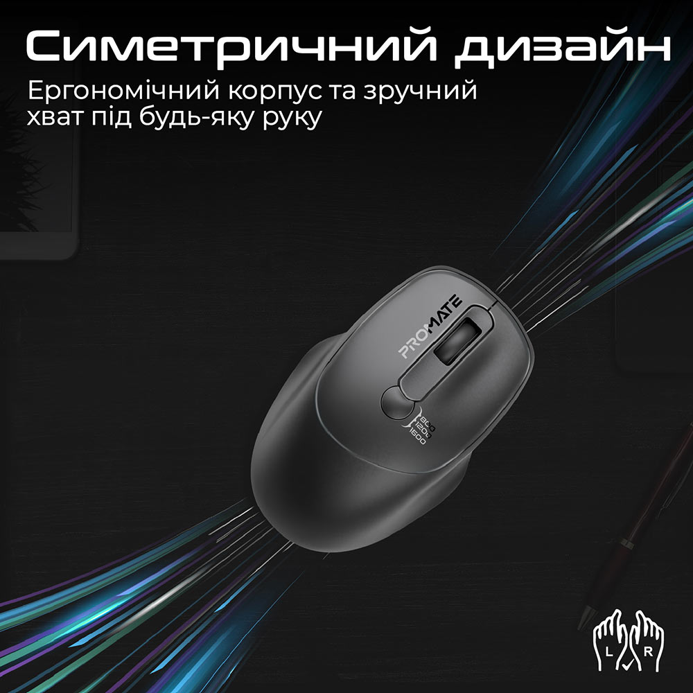 Миша PROMATE Uniglide Wireless Black (uniglide.black) Комплектація Мишка UniGlide, USB нано-приймач, 1хАА батарейка, Інструкція з експлуатації