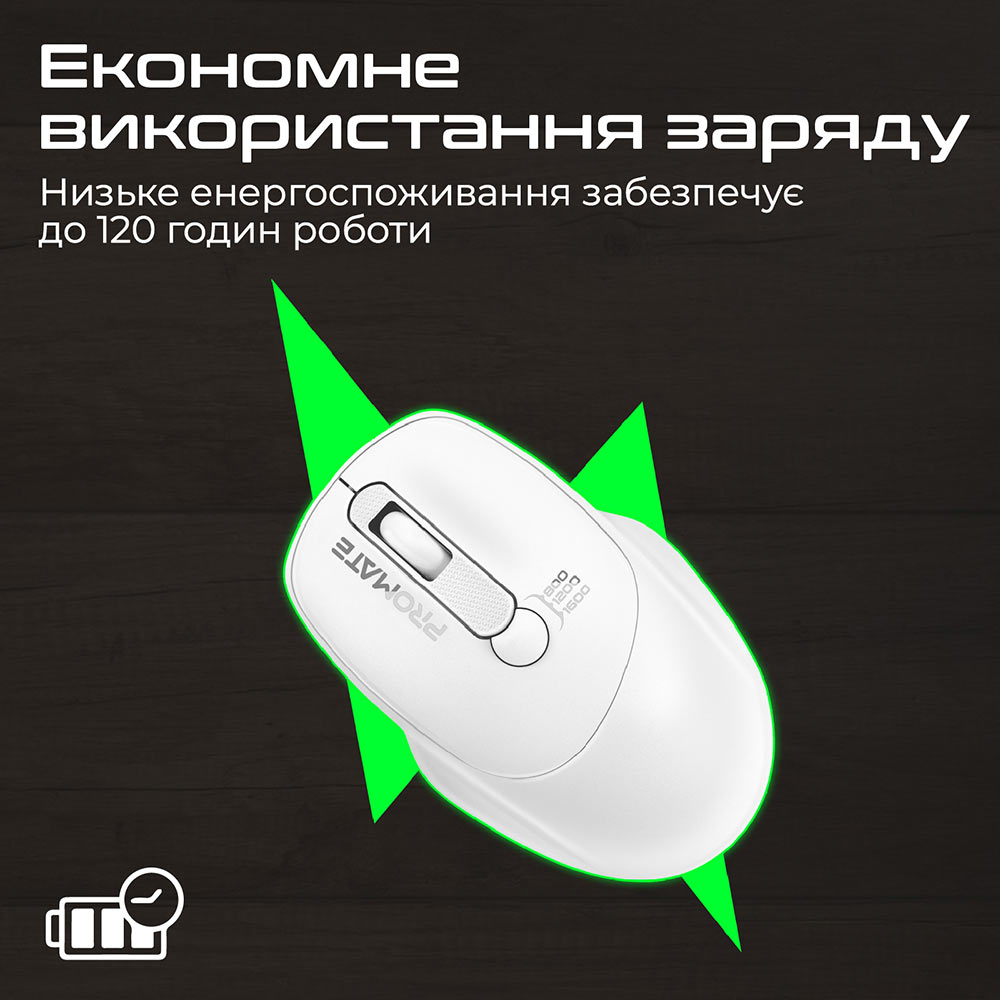 Зовнішній вигляд Миша PROMATE Uniglide Wireless White (uniglide.white)